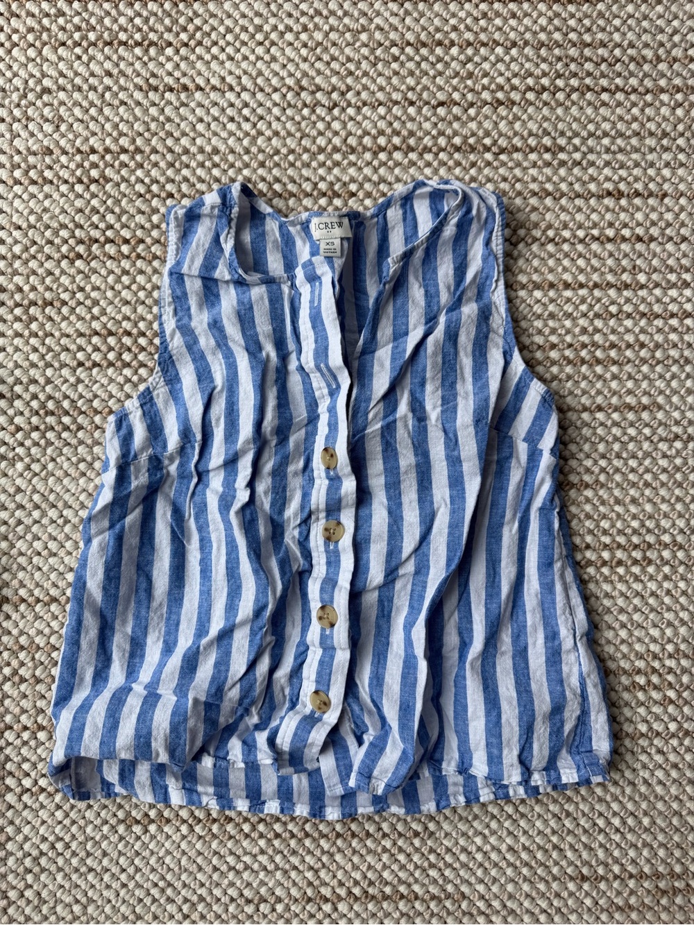 J. Crew Blue & White Linen Striped Sleeveless Button-Front Top